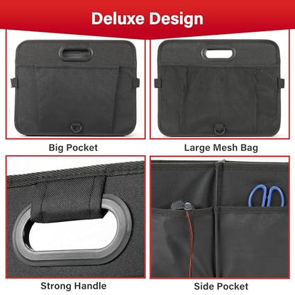 Simple Deluxe Car Trunk Organizer, Multi Compartments Collapsible Trunk Storage, Anti-slip, Waterproof 600D Oxford Polyester, with Adjustable Straps for SUV, Minivan, Truck, Large Size, Black New