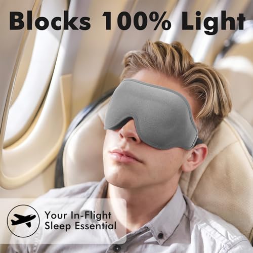 Sleep Eye Mask for Men Women, Weighted Sleeping Mask for Side Sleeper, Travel Blackout Night Blindfold Eye Shade Cover with Adjustable Strap (Silver Gray) - color: Silver Gray