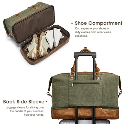 S-ZONE Weekender Bag for Men Canvas Duffle Large Weekend Overnight Travel Carry On Tote Bag with Shoe Compartment (Army Green) - color: B-Army Green