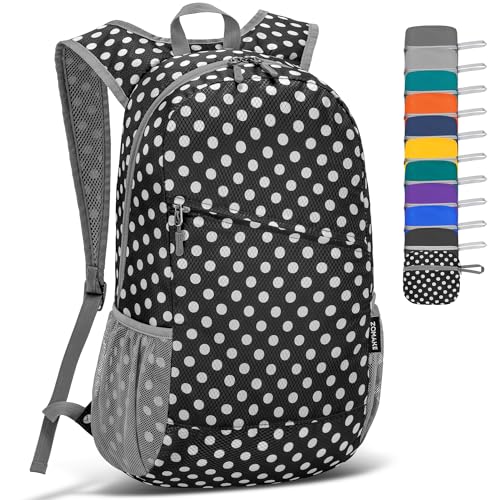 ZOMAKE Lightweight Packable Backpack,Foldable Backpacks Small Daypack for Hiking Water Resistant Day Bag for Travel(Black,White polka dots) - color: Black,white Polka Dots, size: 20 L