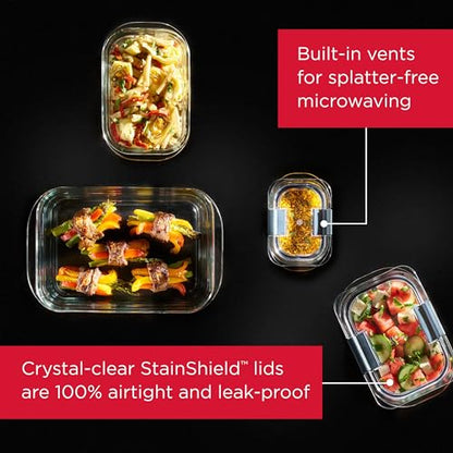 Rubbermaid Brilliance Glass Food Storage Containers, 3.2 Cup, Set of 4, BPA-Free, Leak-Proof, Clear - size: 3.2 Cup (8-Piece)
