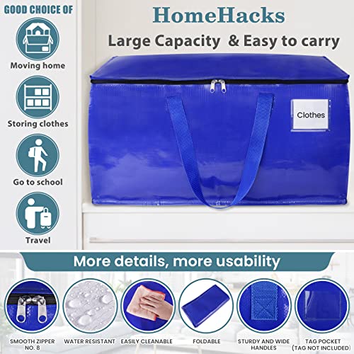 HomeHacks Moving Bags Heavy Duty with Strong Zippers and Handles Collapsible Moving Supplies, Storage Totes for Packing & Moving Storing 125L,4-Pack, Blue - size: 125L-4 Packs