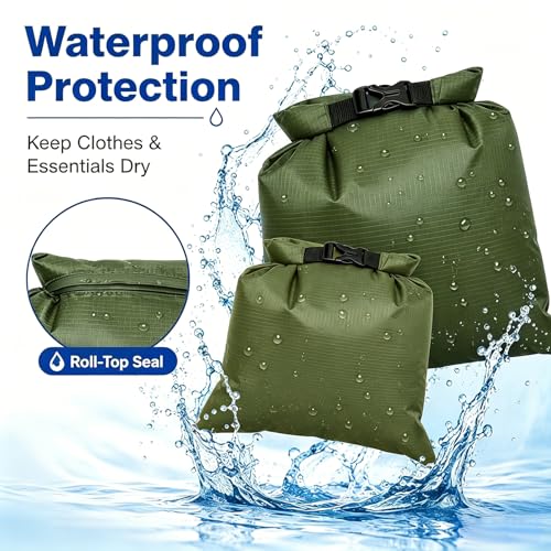TRENDBOX Roll Top Waterproof Dry bag Kit Storage Compression Bag Sack Poch Packing Organizers Water Resistant Camping Travel - color: Set of 5 - ForestGreen