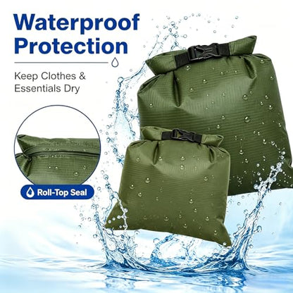 TRENDBOX Roll Top Waterproof Dry bag Kit Storage Compression Bag Sack Poch Packing Organizers Water Resistant Camping Travel - color: Set of 5 - ForestGreen