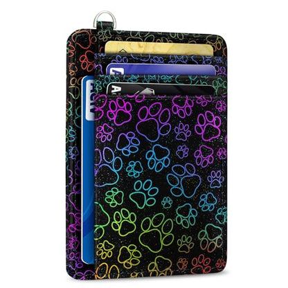 Yonlevres Credit Card Holder Slim Wallet, Puppy Dog Paw RFID Wallet Women Front Pocket Small Card Holder, Travel Cute Funny Thin with ID Window PU Leather RFID Blocking Case Organizer Gifts - color: Dog Paw