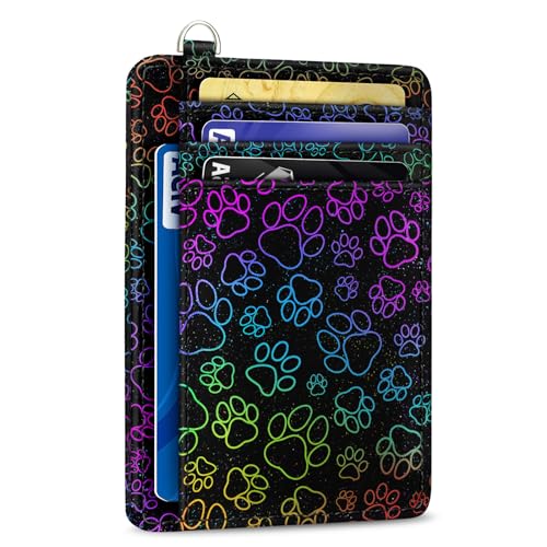 Yonlevres Credit Card Holder Slim Wallet, Puppy Dog Paw RFID Wallet Women Front Pocket Small Card Holder, Travel Cute Funny Thin with ID Window PU Leather RFID Blocking Case Organizer Gifts - color: Dog Paw