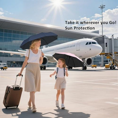 BAODINI Travel Essentials Mini Umbrella for Purse With Case Small Compact UV Sun Protection Lightweight Tiny Pocket Manual Open Close Umbrella for Women Kids and Men Fits Purse Backpack - color: F-1-Navy Blue