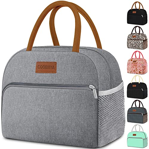 Coobiiya Lunch Bag Lunch Box for Women Men,Small Leak-proof Cute Lunch Tote Large Capacity Reusable Insulated Cooler Lunch Container for Work/Office/Picnic/Beach，Grey - color: Gray, size: A-regular