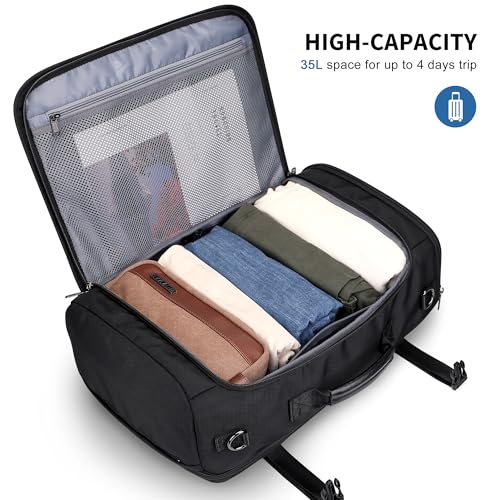 WITZMAN Travel Backpack for Men 35L Carry-on Laptop Backpack Luggage Fit 16 inch TSA Friendly Flight Approved with Shoe Compartment for Airplanes（B718 Black） - color: Black