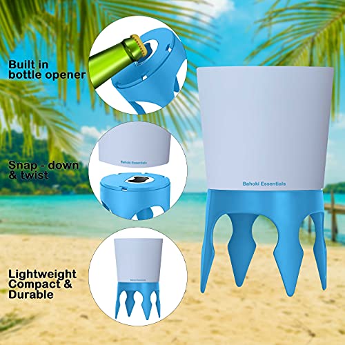 Bahoki Essentials Beach Drink Cup Holder - Sand Coaster for Beverage Bottle and Glass - Perfect to Hold Drinks, Snack, Phone, Key or Sunglasses (Blue, 4 Pack) - color: Blue