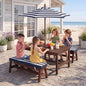 HONEY JOY Kids Picnic Table, Large 42” x 23” Tabletop, Fir Wood Toddler Outdoor Table & Bench Set w/Removable Cushions & Umbrella, Children Backyard Furniture for Patio Garden, Seats for 4 (Blue) - color: Blue
