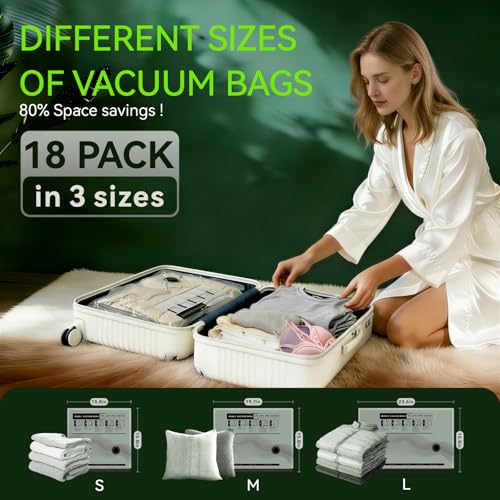 Vacuum Bags for Travel - USB Electric Pump, 18 Pack Carry-on Size Vacuum Seal Bags for Clothing - Space Saver Vacuum Storage Bags for Luggage, Travel Essentials. - style: 18 bags + USB pump