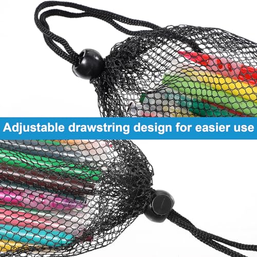 12Pack Mesh Bags Drawstring, Portable Nylon Storage Mesh Bags, Black Nylon Drawstring Bag for Travel Stuff, Beach Toys, Outdoor activities, Seashell Collecting (6 X 4 Inch)