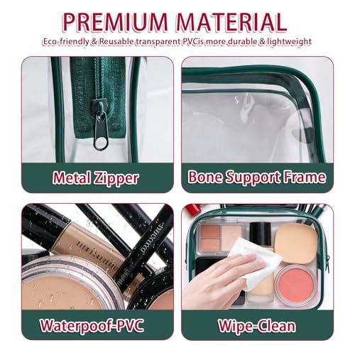 12 Pieces Clear Makeup Bags Bulk, TSA Approved Toiletry Bag PVC Cosmetic Toiletries Pouch with Zipper, Waterproof Vinyl Plastic Organizer Case for Carry-on Travel Essentials (Green Medium) - color: 12 Medium Green