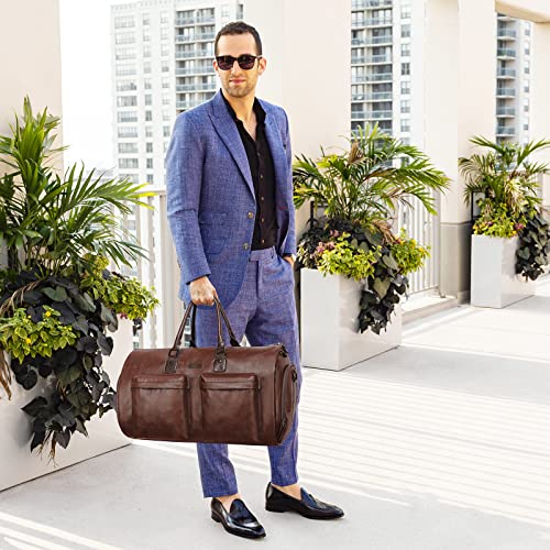 Modoker Convertible Leather Garment Bag, Carry on Garment Bags for Travel Waterproof Garment Duffel Bag Gifts for Men Women Business - 2 in 1 Hanging Suitcase Suit Travel Bags in Brown - color: A-Dark Brown