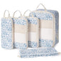 Narwey 6 Set Compression Packing Cubes for Travel Women Men, Travel Cubes for Carry On Suitcase, Durable Compression Luggage Organizer Bags - color: ZZZ-Little Blue Flower
