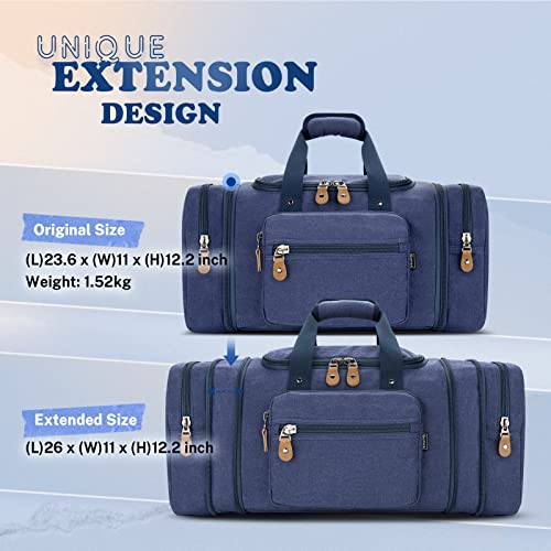 Gonex Canvas Duffle Bag for Travel 60L Expandable Duffel Weekend Overnight Bag men (Blue) - color: Blue, size: X-Large-60L (Without Shoe Compartment)