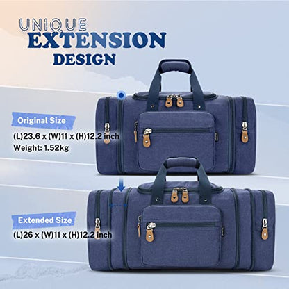 Gonex Canvas Duffle Bag for Travel 60L Expandable Duffel Weekend Overnight Bag men (Blue) - color: Blue, size: X-Large-60L (Without Shoe Compartment)