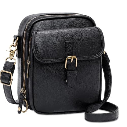 Small Crossbody Bags for Women, Vegan Leather Messenger Bag Anti Theft, Shoulder Bag with Card Slots - color: Black