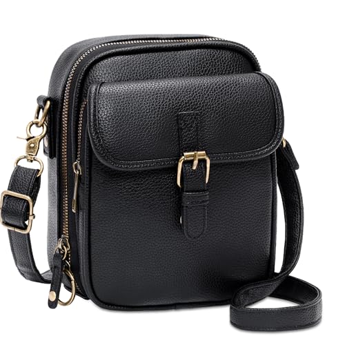Small Crossbody Bags for Women, Vegan Leather Messenger Bag Anti Theft, Shoulder Bag with Card Slots - color: Black