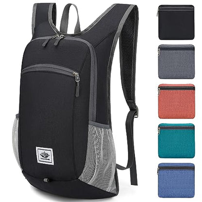 Esup 15L Lightweight Hiking Backpack Foldable Small Travel Backpack Packable Camping Backpack for Women Men (Black) - color: Black