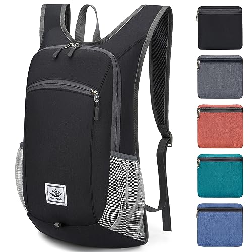Esup 15L Lightweight Hiking Backpack Foldable Small Travel Backpack Packable Camping Backpack for Women Men (Black) - color: Black