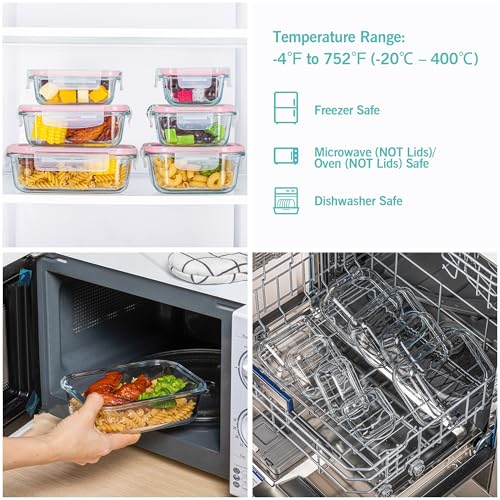 Vtopmart 8 Pack Glass Food Storage Containers with Airtight Lids, Glass Meal Prep Containers, Lunch Containers for Microwave, Oven, Freezer and Dishwasher, BPA Free - color: Pink
