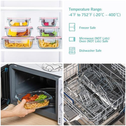 Vtopmart 8 Pack Glass Food Storage Containers with Airtight Lids, Glass Meal Prep Containers, Lunch Containers for Microwave, Oven, Freezer and Dishwasher, BPA Free - color: Pink