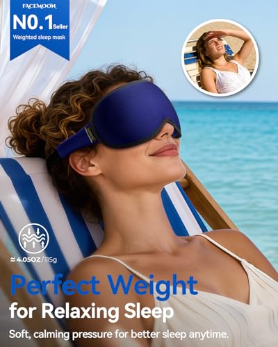 Weighted Blackout Sleep Mask, 3D Contoured Zero Eye Pressure, Lash-Friendly Deep Eye Cups, Adjustable Slide Buckle Strap, Spring Break & Beach Vacation Essential, Summer Travel Sleep Mask (Navy Blue) - color: Navy Blue