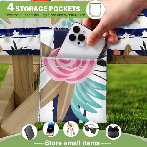 Fitted Picnic Table Cover with Bench Covers Set, Waterproof Lightweight Rectangle 96in Folding Table Cloths Canopy Shade Slipcover Cool Unique Fun Camping Gift for Camper Women Men Family Rv Owners - color: Blue White Stripes Flowers, size: 96in