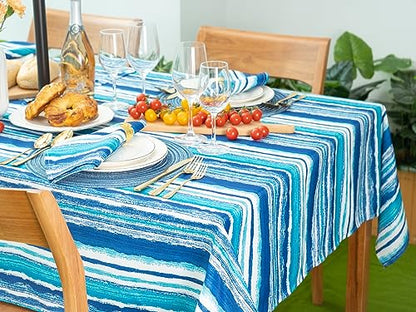 YiHomer Indoor Outdoor Tabletop for Spring Summer Decorations, Picnics and Dinner Parties - Stain and Water Resistant, Crayon Art (Ocean), Zipper Tablecloth, 60 x 84 Rectangle with Umbrella Hole - size: 84" x 60" (Zipper)