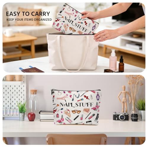 JIUWEIHU Nail Stuff Makeup Bag, Nail Technician Cosmetic Bags Travel Organizer Bag Zipper Pouch, Christmas Birthday Gifts for Girls Nails Polish Tool Women Friend Colleague Sister - color: Multicolor 0062