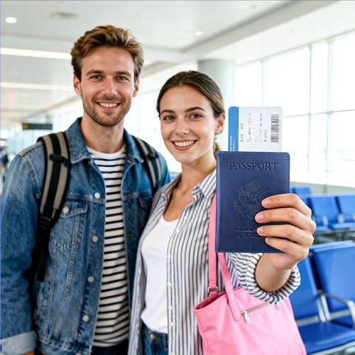 Passport Holder for Travel Men Women - 2 Pack Passport Cover, Passport Wallet Case Travel Essentials Travel Must Haves Accessories Blocking Leather Card Slot Protector for Stocking Stuffers Gifts - color: 2 Pack - Black+Navy Blue