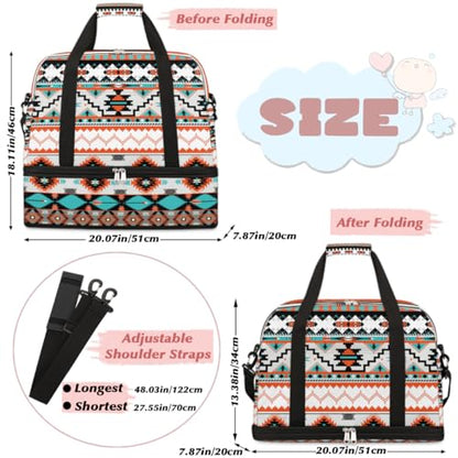 Travel Duffle Bags With Shoes Compartment for Women Men Aztec Western Ethnic Geometric Lightweigh Sports Tote Gym Bag Foldable Canvas Weekender Overnight Carry On Luggage Handle Bag - color: A04:Aztec Western