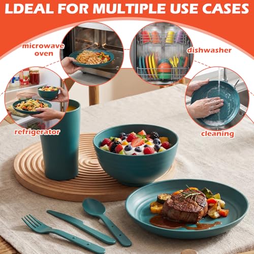 Remerry 6 Sets Camping Mess Kit with Plates Bowls Cups Spoon Fork and Knife Cutlery in 6 Colors Tableware Reusable Plastic Tableware Set for Travel Picnic Camping Necessity Home Party