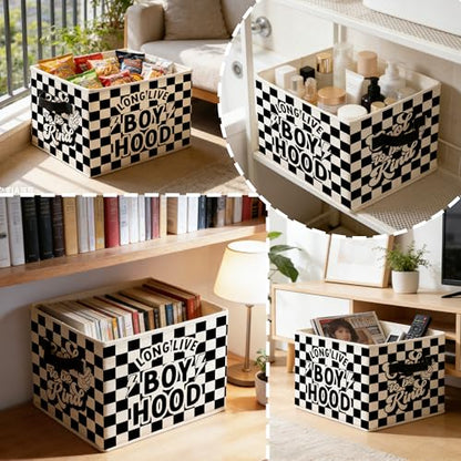 Long Live Boyhood Boy Kids Storage Bins Box with Handles, Black and White Checkered Foldable Basket Toybox for Kids Boys Nursery Playroom Bedroom Bathroom Clothes Toys Books - color: color-06