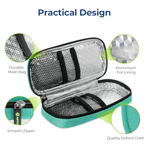 AUVON Insulin Cooler Travel Case with 2 x 90g TSA Approved Ice Packs, Diabetic Medication Insulated Cooling Bag for Insulin Pens and Diabetic Supplies Storage, Compact for Daily Life and Trips - color: Green