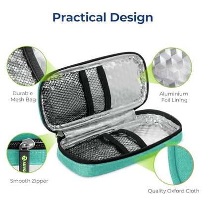 AUVON Insulin Cooler Travel Case with 2 x 90g TSA Approved Ice Packs, Diabetic Medication Insulated Cooling Bag for Insulin Pens and Diabetic Supplies Storage, Compact for Daily Life and Trips - color: Green