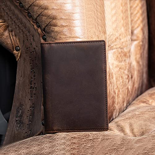 Polare Slim RFID Blocking Leather Passport Holder Travel Bifold Wallet For Men - color: Dark Brown