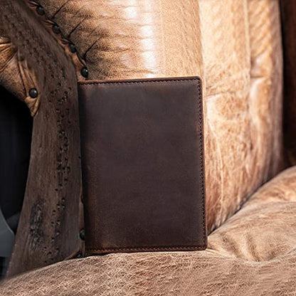 Polare Slim RFID Blocking Leather Passport Holder Travel Bifold Wallet For Men - color: Dark Brown