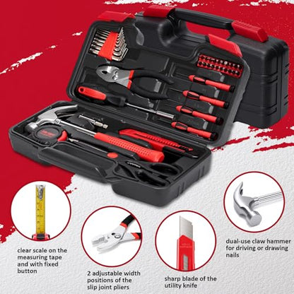 WGGE 39-Piece Home Tool Set– Durable Household Hand Tool Kit with Hammer, Screwdrivers, Pliers, Wrench, Hex Keys & More – Compact Storage Case for Home Repairs, DIY & Maintenance