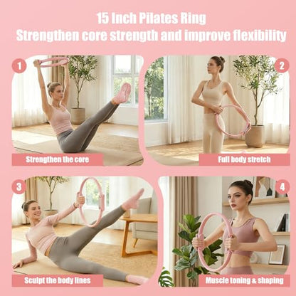 16 Pack Pilates Starter Kit for Women, Home Pilates Essentials Equipment Ring and Ball Set, Fabric Booty Bands, Guide, Pilates Workout Kit for Beginners at Gym Studio Travel
