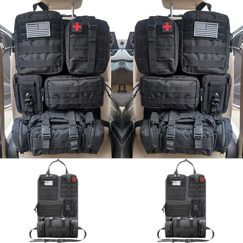 7 PACK Tactical Seat back organizer Truck organizer With 6 Detachable Pouches Universal For Car Truck Ford Jeep Military-Grade Heavier Panels With Multi-functional Packs (2 Set Black) - color: 2 Set Black