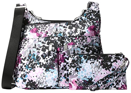 Baggallini Crossbody Travel Bag 11x8.5 Lightweight Water-resistant Nylon Handbag - color: Abstract Cheetah