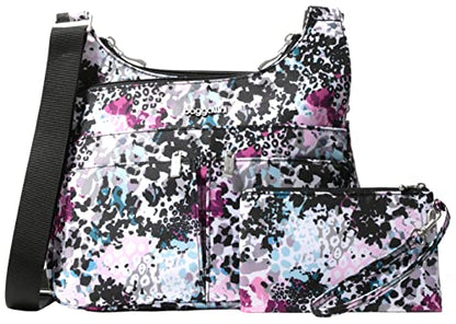 Baggallini Crossbody Travel Bag 11x8.5 Lightweight Water-resistant Nylon Handbag - color: Abstract Cheetah