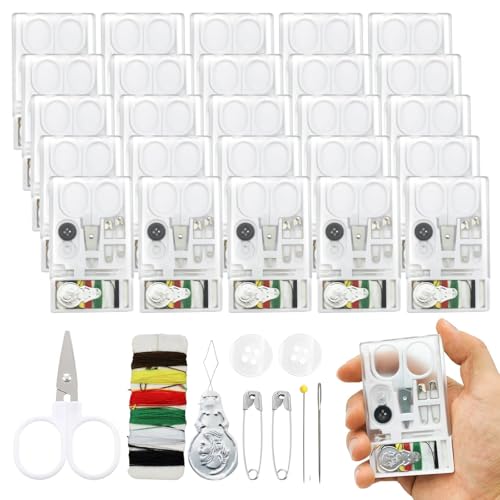 TINSKY 25 Boxes Mini Travel Sewing Kit Quick Fix Sewing Kits Bulk Basic Portable Pre Threaded Needle Emergency Repair Tool for Gifts Beginner Traveler Home Hotel - color: White