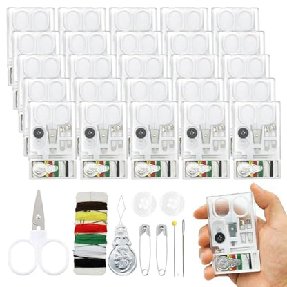 TINSKY 25 Boxes Mini Travel Sewing Kit Quick Fix Sewing Kits Bulk Basic Portable Pre Threaded Needle Emergency Repair Tool for Gifts Beginner Traveler Home Hotel - color: White