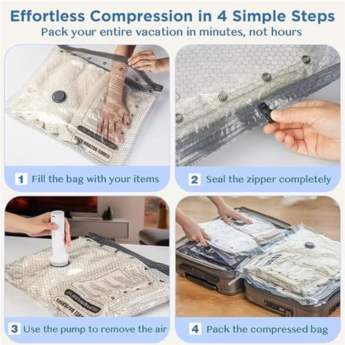Bagflat Compression Bags, Rhona Travel Vac Pro, Vacuum Storage Bags With Electric Pump For Travel, Space Saver Bags For Clothes, Blankets, Bedding, And Seasonal Home Organization(12 Bags + Pump) - color: 12 Bags + Pump