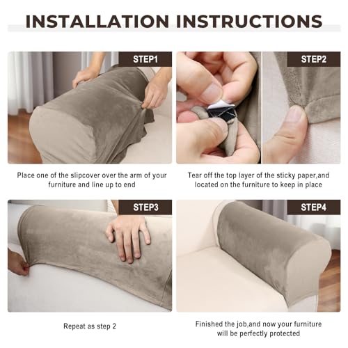 Couch Arm Covers 2 Pcs Sofa Armrest Covers Stretch Couch,Armrest Cover for Chairs Scratch-Resistant Sofa Arm Cover Armchair Slipcovers,Taupe - color: Taupe, size: 2PC Armrest Cover