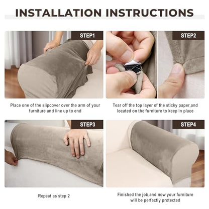 Couch Arm Covers 2 Pcs Sofa Armrest Covers Stretch Couch,Armrest Cover for Chairs Scratch-Resistant Sofa Arm Cover Armchair Slipcovers,Taupe - color: Taupe, size: 2PC Armrest Cover